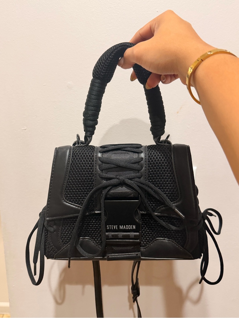 Steve Madden Black Lace-Up Bag